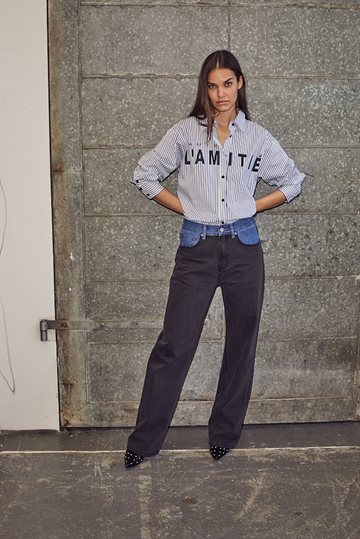 Haute L \' Amitié - Stripe Chest Logo Shirt - White Blue Stripe